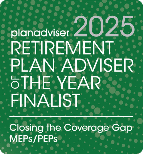 Logo: 2025 PLANADVISER Retirement Plan Adviser of the Year _ Closing the Coverage Gap - MEPs/PEPs