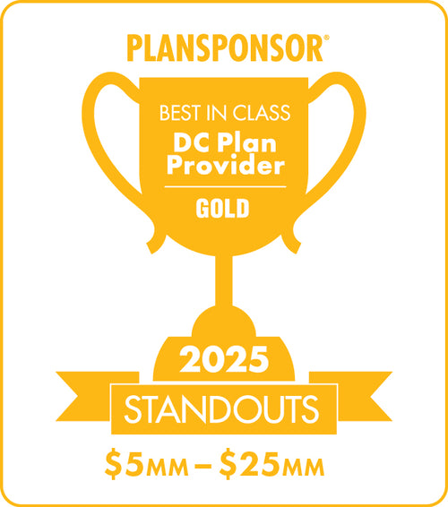 Logo: 2025 PLANSPONSOR Best in Class DC Plan Provider Standouts _ Gold: Plan Assets $5MM-$25MM