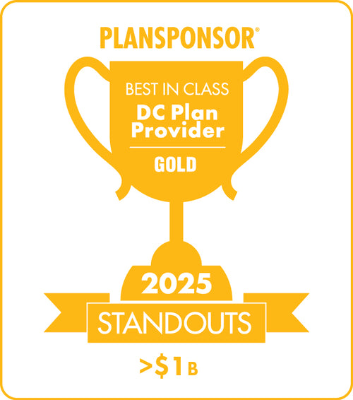 Logo: 2025 PLANSPONSOR Best in Class DC Plan Provider Standout_ Gold: Plan Assets >$1B