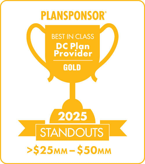 Logo: 2025 PLANSPONSOR Best in Class DC Plan Provider Standouts _ Gold: Plan Assets >$25MM-$50MM