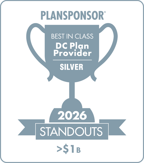 Logo: 2026 PLANSPONSOR Best in Class DC Plan Provider Standouts - Silver: Plan Assets >$1B Desk Plaque
