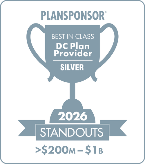 Logo: 2026 PLANSPONSOR Best in Class DC Plan Provider Standouts - Silver: Plan Assets >$200M-$1B Desk Plaque