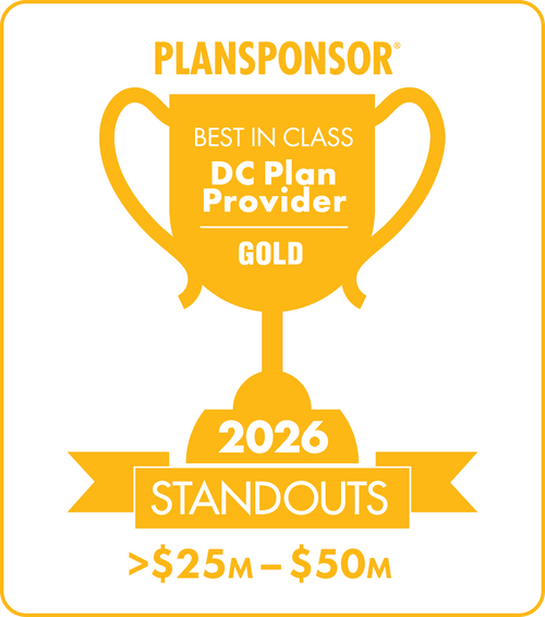 Logo: 2026 PLANSPONSOR Best in Class DC Plan Provider Standouts - Gold: Plan Assets >$25M-$50M Desk Plaque
