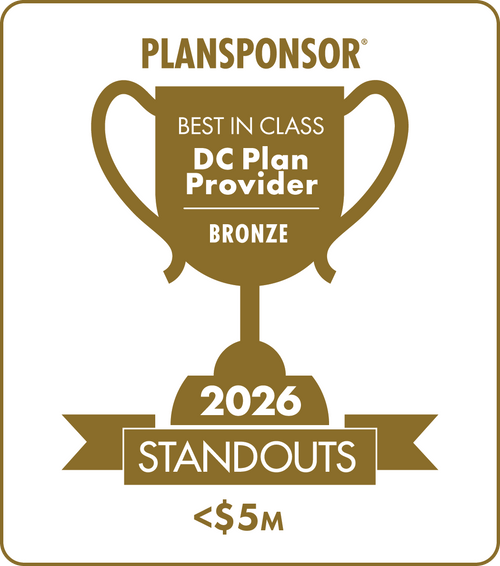 Logo: 2026 PLANSPONSOR Best in Class DC Plan Provider Standouts - Bronze: Plan Assets <$5M Desk Plaque