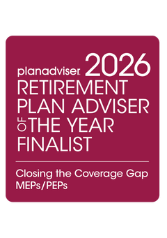 Logo: 2026 PLANADVISER Retirement Plan Adviser of the Year - Closing the Coverage Gap - MEPs/PEPs