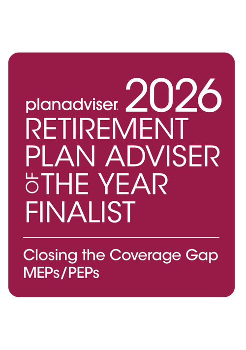 Logo: 2026 PLANADVISER Retirement Plan Adviser of the Year - Closing the Coverage Gap - MEPs/PEPs
