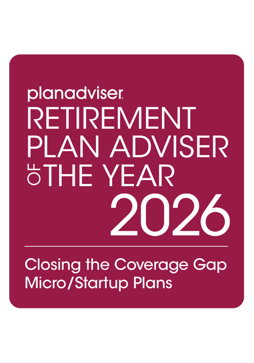 Logo: 2026 PLANADVISER Retirement Plan Adviser of the Year - Closing the Coverage Gap - Micro/Startup Plans Desk Plaque