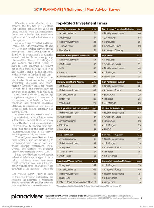 2019 PLANADVISER Retirement Plan Adviser Survey