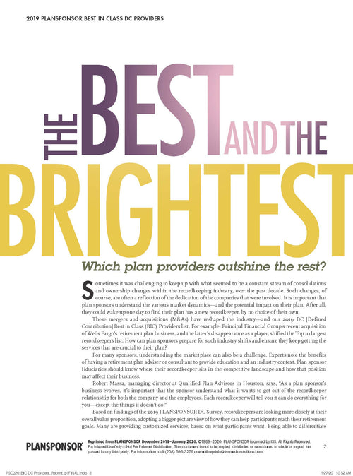 2019 PLANSPONSOR Best in Class DC Providers Survey