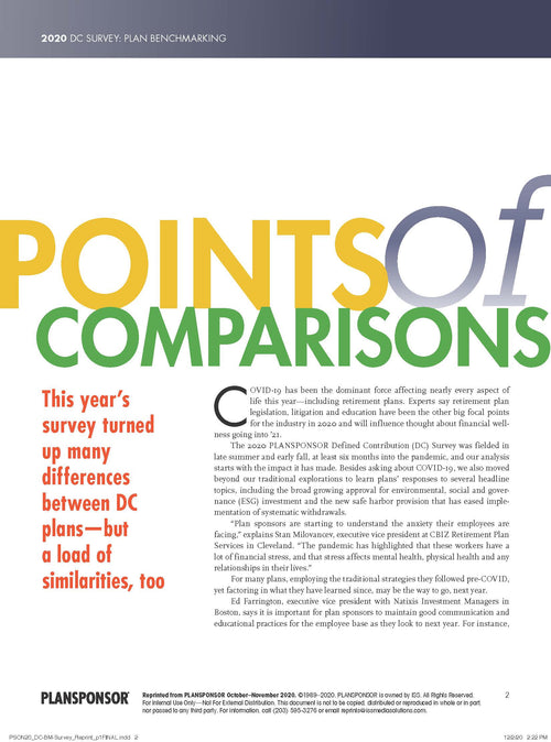 2020 DC SURVEY: PLAN BENCHMARKING