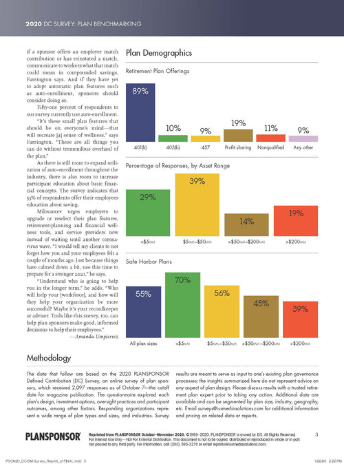 2020 DC SURVEY: PLAN BENCHMARKING
